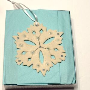 Thin Porcelain Embellished Glass White Blue Snow Flake Christmas Ornament Winter